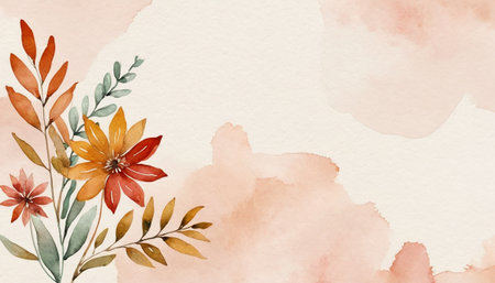 Watercolor floral background with flowers and leaves. Hand painted illustration.の素材