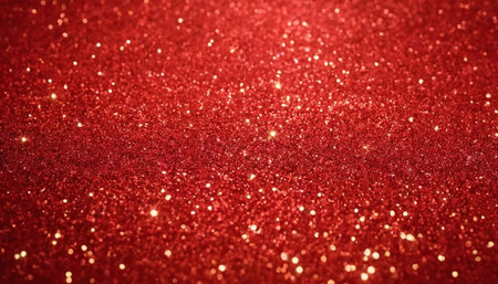 Red glitter texture christmas abstract background. Blurred bokeh lights.の素材