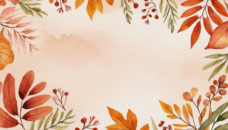 Watercolor autumn leaves background. Hand painted watercolor autumn leaves illustration.の素材