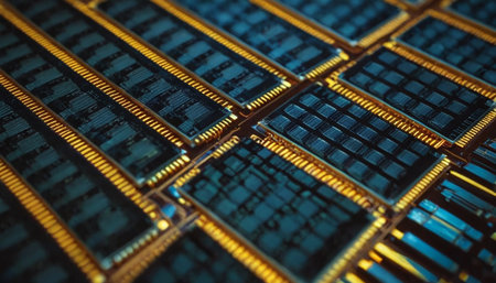 Close up of a computer processor chip. CPU chip close up.の素材