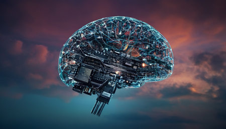 Human brain made of electronic components, 3d render. Computer technology conceptの素材