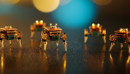Close up of electronic components on black background with bokeh.の素材