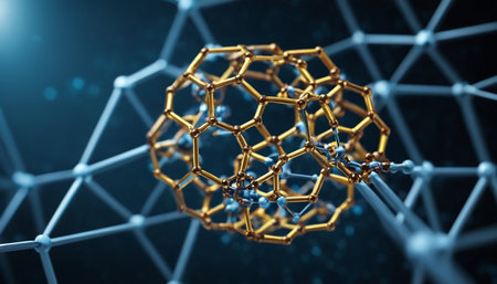 Abstract 3d rendering of molecular structure. Science and technology background.の素材