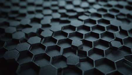 Black hexagon background. 3d rendering, 3d illustration.の素材