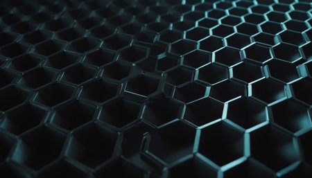 Abstract 3d rendering of hexagonal honeycomb background. Futuristic technology style.の素材