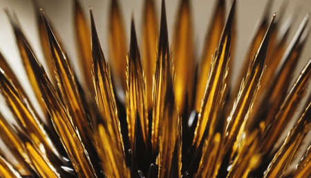 Macro shot of a yellow spiky bristles on a blurred backgroundの素材