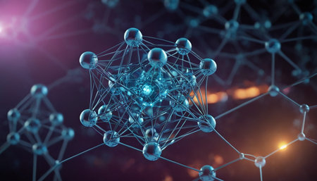 3D rendering of abstract technology concept. Network connection structure on dark backgroundの素材