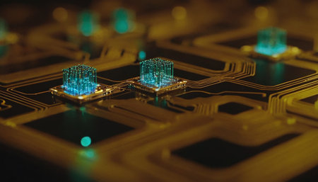 Circuit board close-up with microchips. Technology backgroundの素材