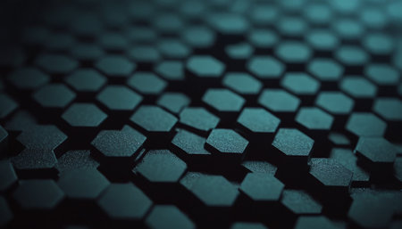 abstract hexagon background, 3d render illustration with depth of fieldの素材