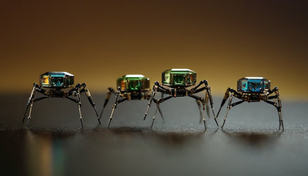 Close up view of a group of green and black spiders crawling on the floor.の素材