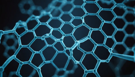 3d rendering of hexagonal structure with particles. Futuristic science background.の素材