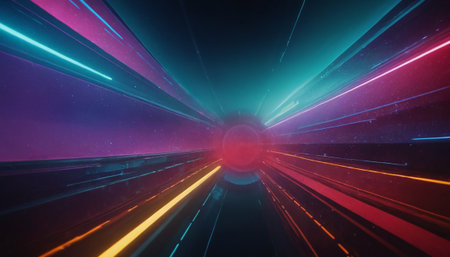 abstract 3d illustration of speed motion in tunnel with glowing lightsの素材