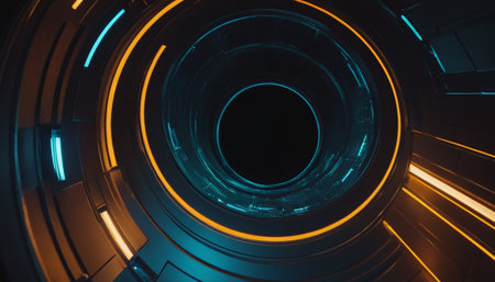 3D rendering of abstract technology concept background. Futuristic glowing tunnelの素材