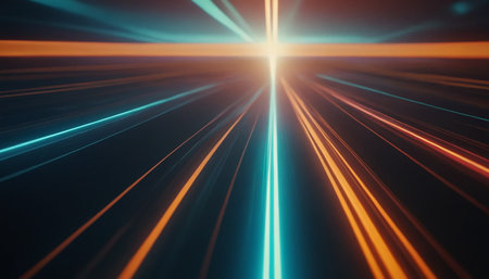 Abstract of speed motion on the road at night with light rays.の素材