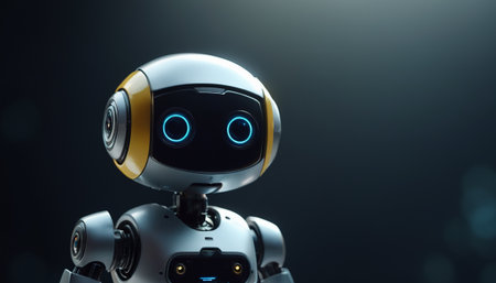 3d rendering robot or cyborg with copy space on black backgroundの素材