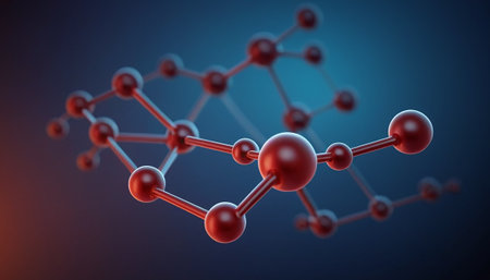 Molecular structure on blue background, 3d render illustration.の素材