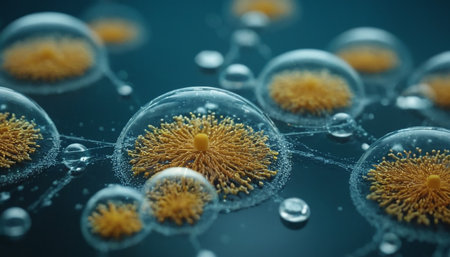 3d illustration of virus cells. Microscopic view of microorganism cellsの素材