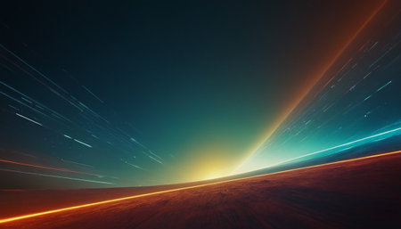 Futuristic abstract background with glowing lines and space portal. 3D Renderingの素材