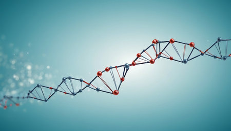 Highly rendering of dna molecule against blue vignette backgroundの素材