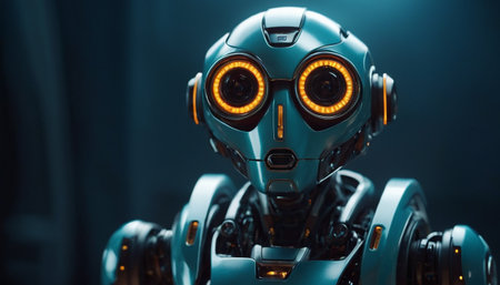 3d rendering humanoid robot with glowing lights on dark background, artificial intelligence conceptの素材