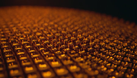 Close-up of gold metal grid. Abstract background and texture.の素材