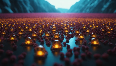 3d rendering of a lot of pills on a background of mountainsの素材