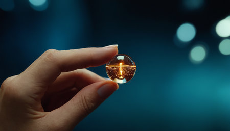 Woman hand holding a crystal ball with christian cross inside it.の素材