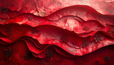 Abstract red background with snowflakes. 3d rendering. Computer digital drawing.の素材
