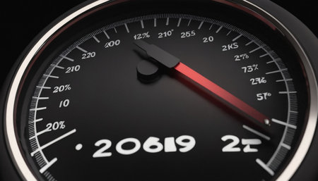 Closeup of a speedometer with a red arrow pointing to 2016の素材