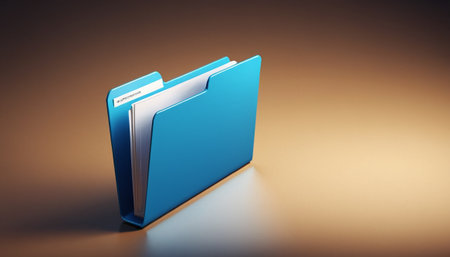 Blue folder on a brown background. 3d rendering, 3d illustration.の素材