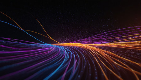 3D rendering of abstract fractal with glowing particles in empty spaceの素材