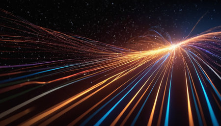 Futuristic technology wave background with glowing lines and dots. 3d renderingの素材