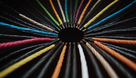 Colorful sewing threads on a black background close-up macro photoの素材