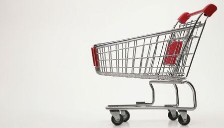 Shopping cart on a white background with copy space, 3d renderingの素材