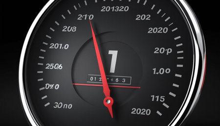 Close-up of a speedometer with number 1. 3D renderingの素材