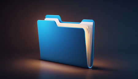 Blue folder icon on dark background. 3D rendering. Mock upの素材