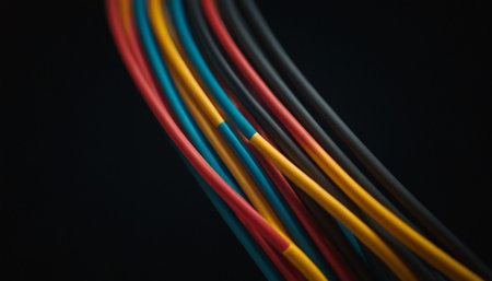 Colored electrical cable on a black background. Close-up.の素材