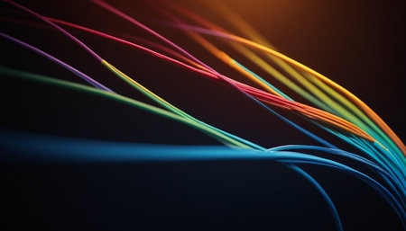 Colorful optical fibers on black background, 3d rendering. Computer digital drawing.の素材
