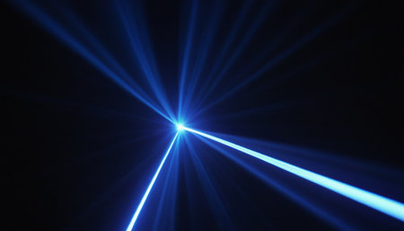 Blue light beam on a black background. Computer generated 3D photo rendering.の素材
