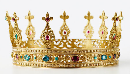golden crown with gems on a white background, close-upの素材