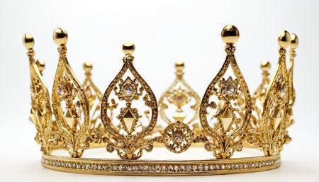 low key image of beautiful queen/king crown. crown over white backgroundの素材