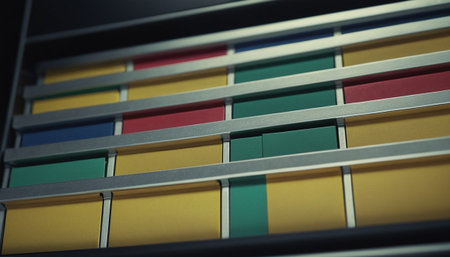 Close up of a row of color swatches in a file cabinetの素材