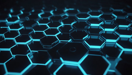 Abstract 3d rendering of hexagons. Futuristic technology background.の素材