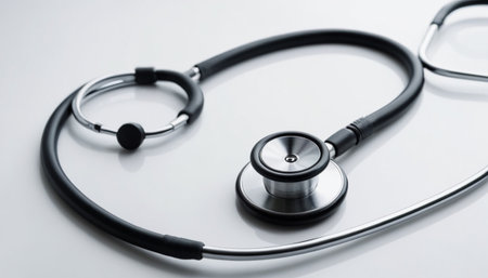 Stethoscope on white background, close-up. Medical conceptの素材