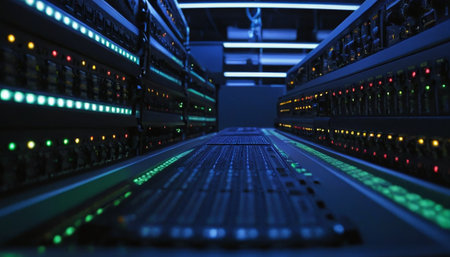 Network servers in data room Domestic Room. 3D render computer graphic.の素材