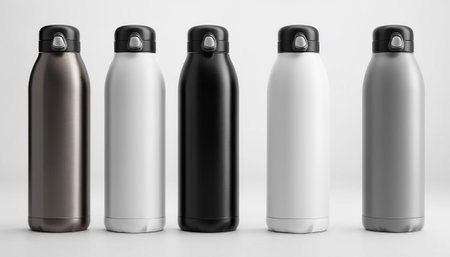 Black and white plastic water bottle mockup, 3d rendering.の素材