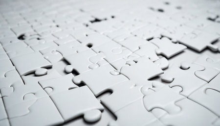 Close up of white jigsaw puzzle, business solution concept background.の素材