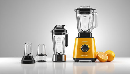 3d rendering of juicer with orange fruit isolated on gray backgroundの素材