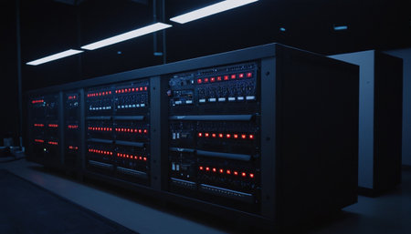 Server room data center. Internet technology and communication concept. 3D Renderingの素材