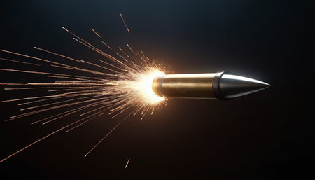 bullet with sparks on a dark background. 3d rendering.の素材